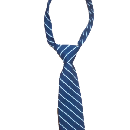 Blue and white, striped long neck tie
